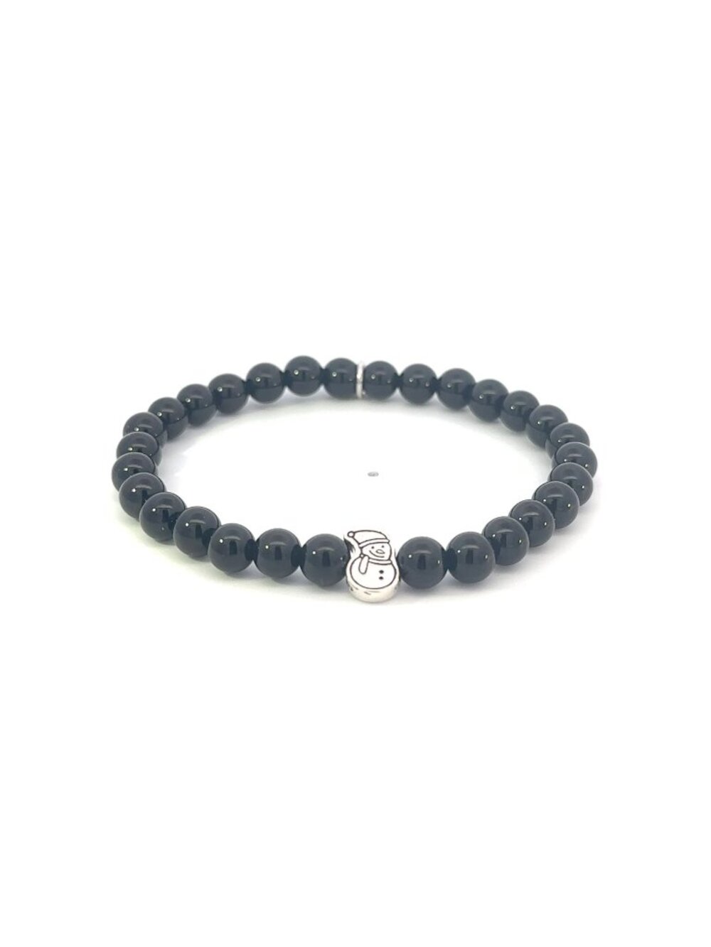 925 Sterling Silver Snowman Black Onyx Bracelet, 6mm Natural Gemstone Holiday